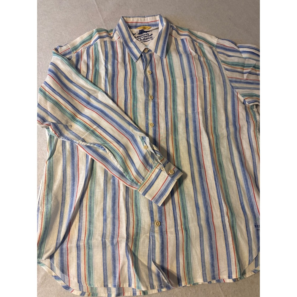 Tommy Bahama Relax Mens‎ XL Multicolor Striped 100 % Linen Button Down  shirt - Picture 3 of 16